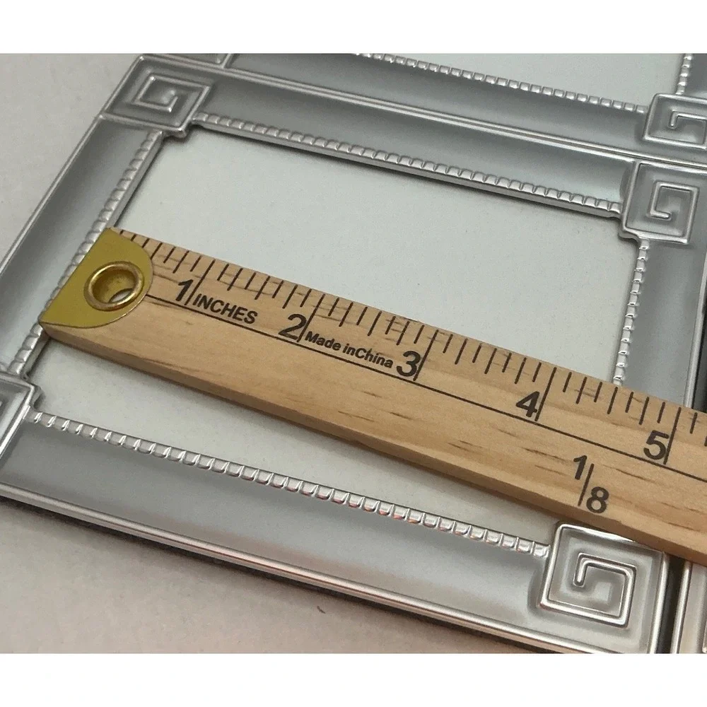 Silver Tri-Fold 9-Opening Picture Frame Greek Key Detail Large Modern